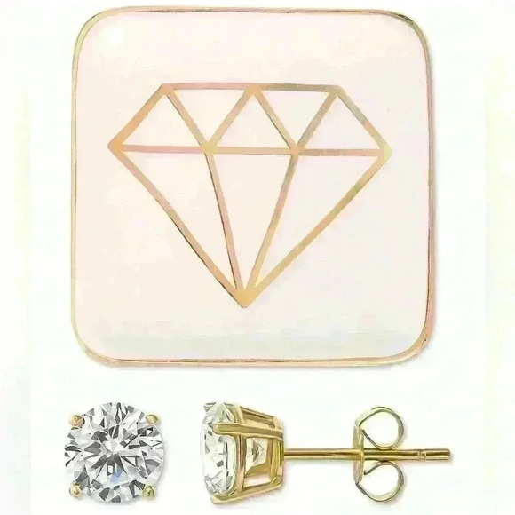 Giani Bernini Jewelry - Giani Bernini Cubic Zirconia Solitaire Stud Earrings & Ceramic Trinket Dish